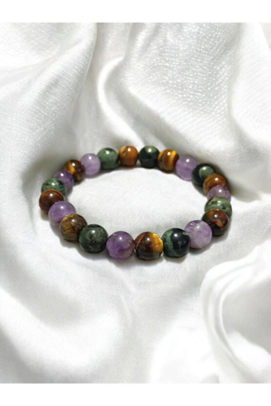 AMETİST KAPLAN GÖZÜ KANBABA JASPER ( BEREKET ZİHİNSEL BÜTÜNLÜK ) BİLEKLİĞİ