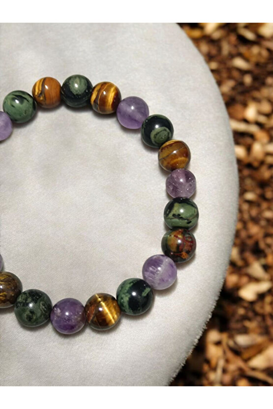 AMETİST KAPLAN GÖZÜ KANBABA JASPER ( BEREKET ZİHİNSEL BÜTÜNLÜK ) BİLEKLİĞİ