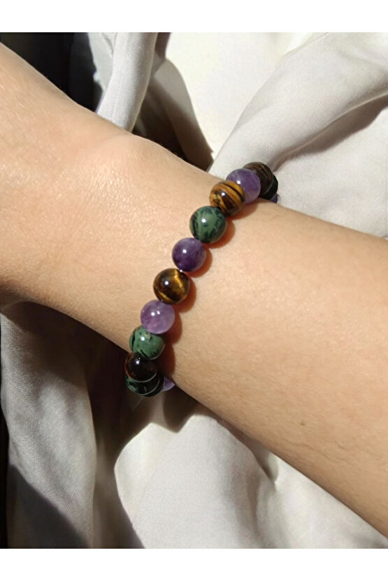 AMETİST KAPLAN GÖZÜ KANBABA JASPER ( BEREKET ZİHİNSEL BÜTÜNLÜK ) BİLEKLİĞİ