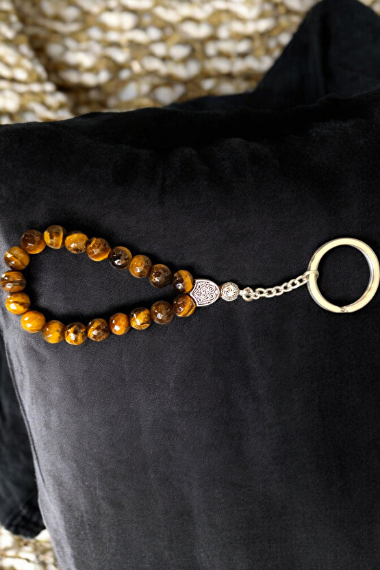 Kaplan Gözü Tersbih anahtarlık Orijinal Doğal Taş Anahtarlık 1. kalite