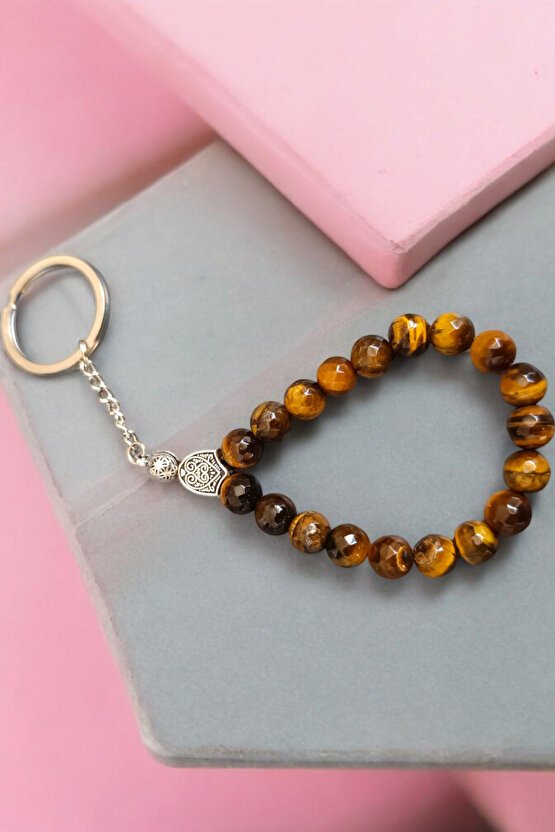 Kaplan Gözü Tersbih anahtarlık Orijinal Doğal Taş Anahtarlık 1. kalite