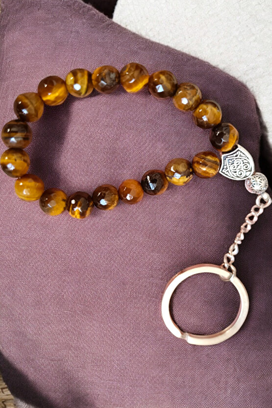 Kaplan Gözü Tersbih anahtarlık Orijinal Doğal Taş Anahtarlık 1. kalite