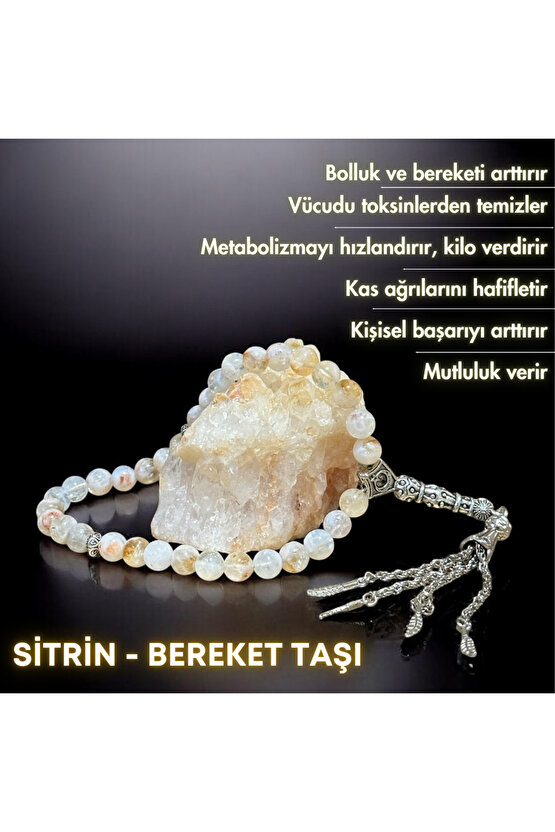 Bereket Tesbihi - Sitrin Taşı Gerçek Doğal Taş Tesbih