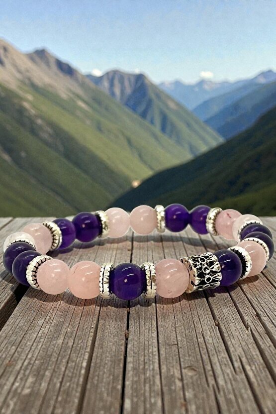 Aşk Mıknatısı Bilekliği - Ametist - Pembe Kuvars