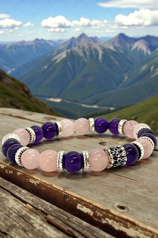 Aşk Mıknatısı Bilekliği - Ametist - Pembe Kuvars