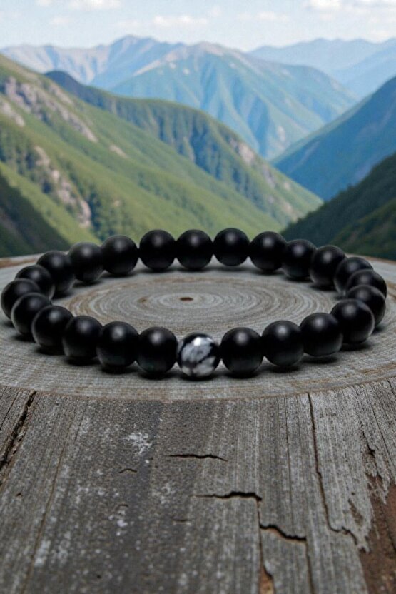Unisex Siyah Mat Oniks Obsidyen Bileklik