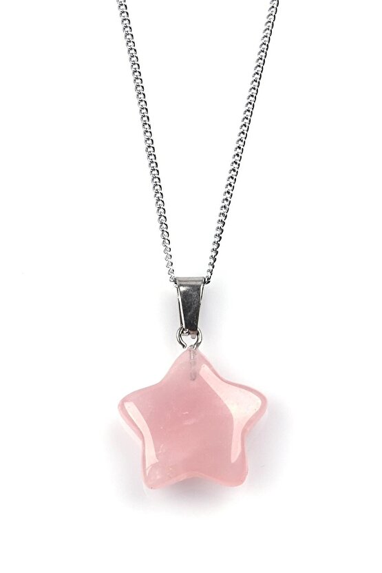 Pembe Kuvars Doğal Taş Yıldız Kolye