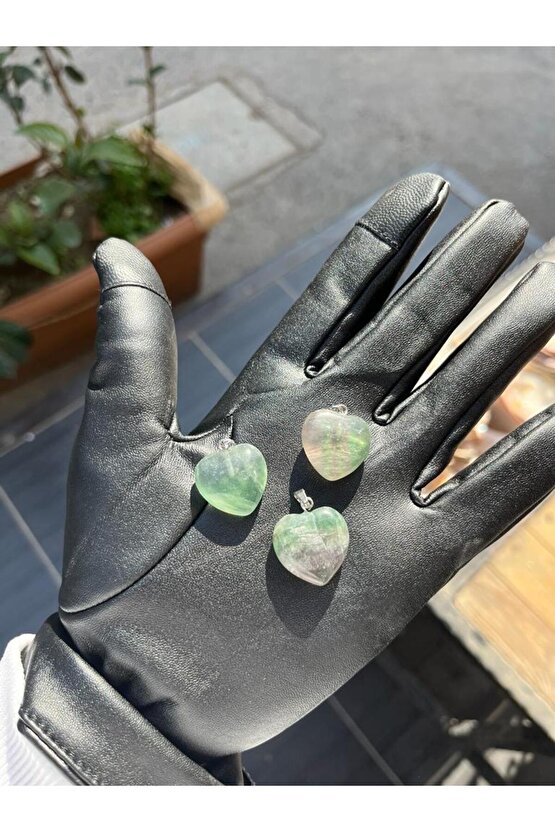 Florit Doğal Taş Kalp Kolye Ucu