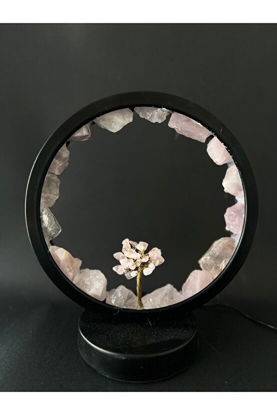 PEMBE KUVARS DOĞALTAŞ GECE LAMBASI PRİZLİ