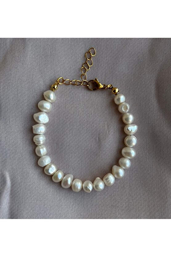 Gerçek inci bileklik çelik klipsli