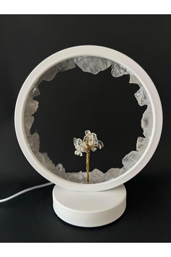 KRİSTAL KUVARS DOĞALTAŞ AĞAÇLI LAMBA