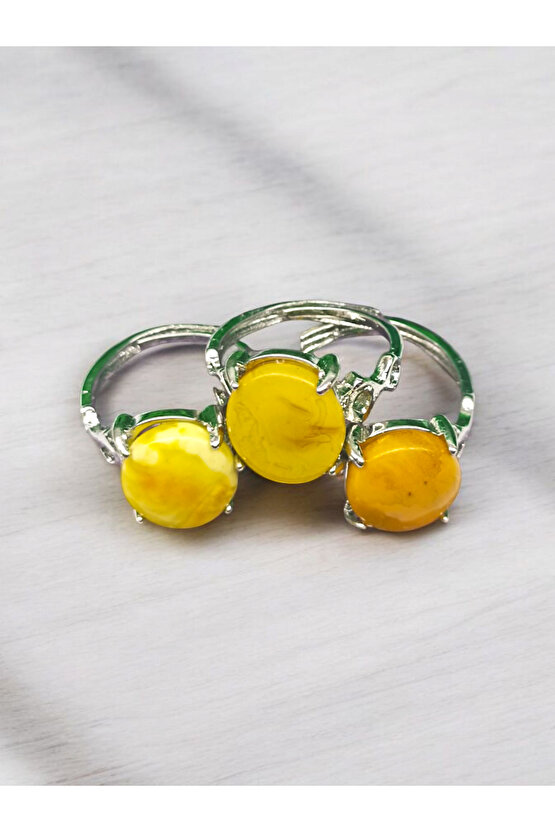 KEHRİBAR (AMBER) DOĞAL TAŞ ÇELİK AYARLANABİLİR YÜZÜK(SERTİFİKALI)