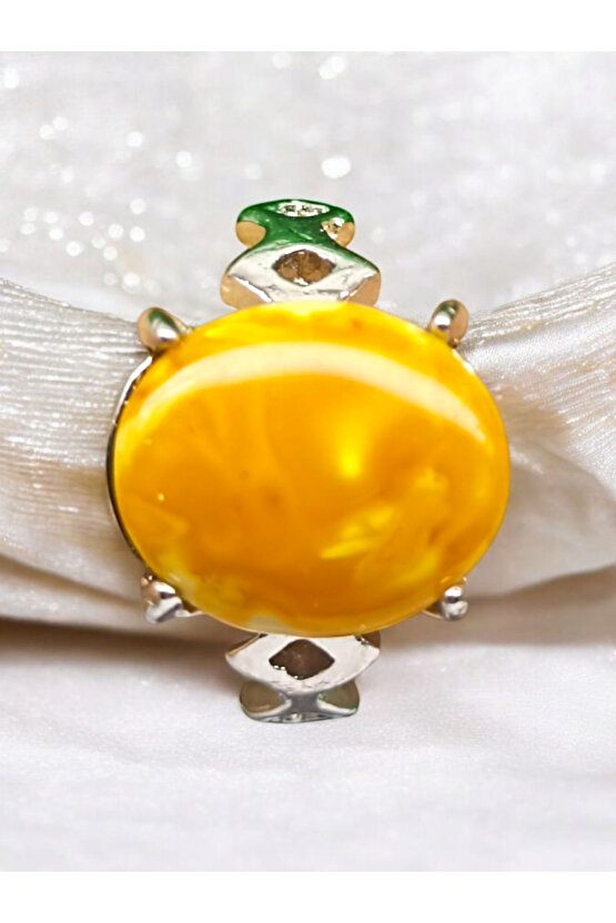 KEHRİBAR (AMBER) DOĞAL TAŞ ÇELİK AYARLANABİLİR YÜZÜK(SERTİFİKALI)