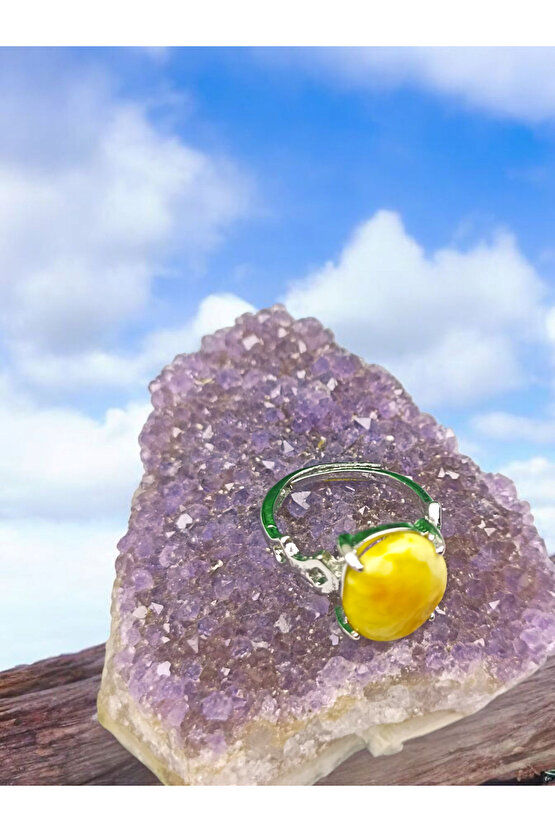 KEHRİBAR (AMBER) DOĞAL TAŞ ÇELİK AYARLANABİLİR YÜZÜK(SERTİFİKALI)