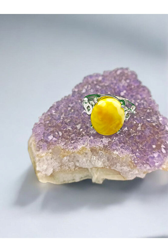 KEHRİBAR (AMBER) DOĞAL TAŞ ÇELİK AYARLANABİLİR YÜZÜK(SERTİFİKALI)
