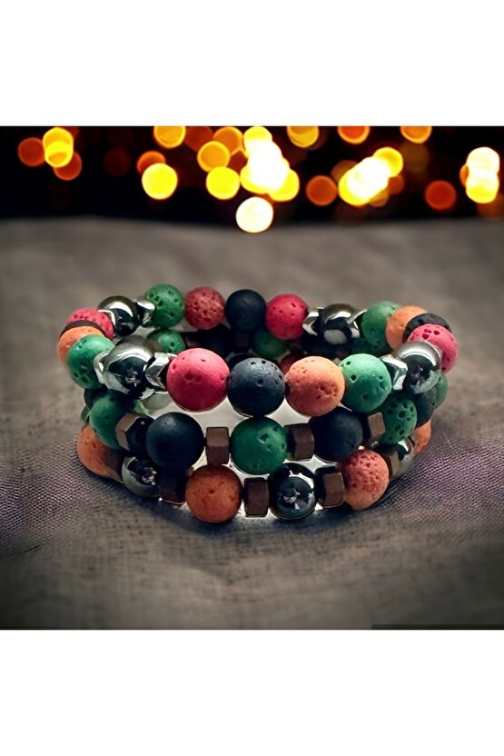 Renkli Lav Taşı ve Doğal Taşlarla El İşi; Boho Stili Erkek Bileklik , Şifa Bileklik