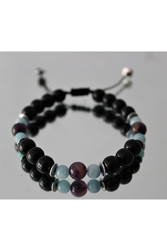 Gerçek Doğal Taş Şifa Bileklik - Cesaret Başarı Huzur Para Öğrenci (ametist,akuamarin,oniks Hematit)