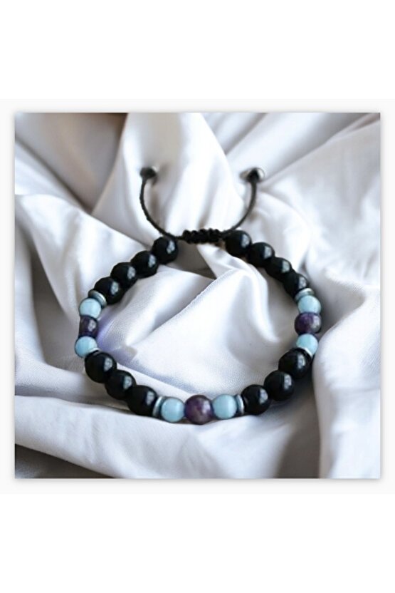 Gerçek Doğal Taş Şifa Bileklik - Cesaret Başarı Huzur Para Öğrenci (ametist,akuamarin,oniks Hematit)