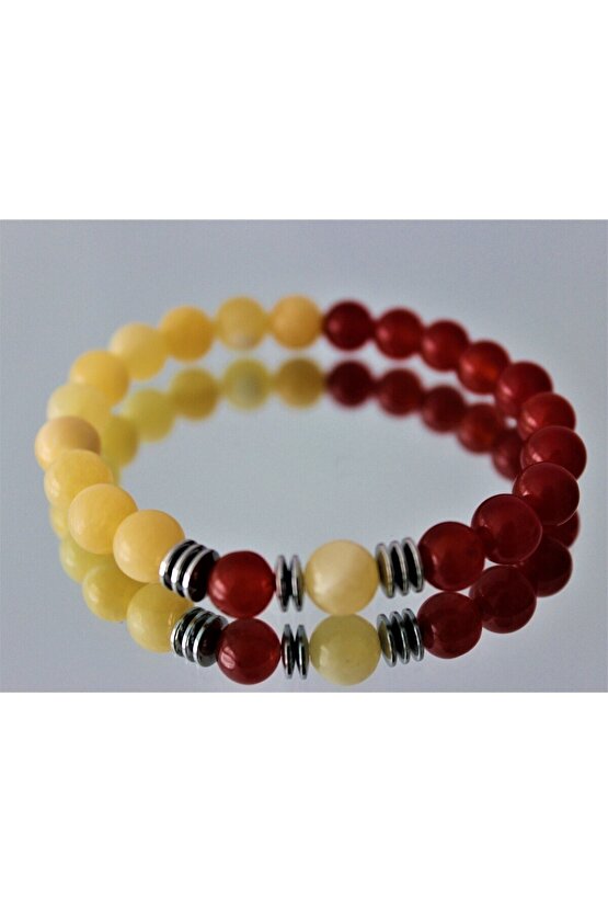 Gerçek Doğal Taş Bileklik Taraftar Bilekliği Sarı Kırmızı -3
