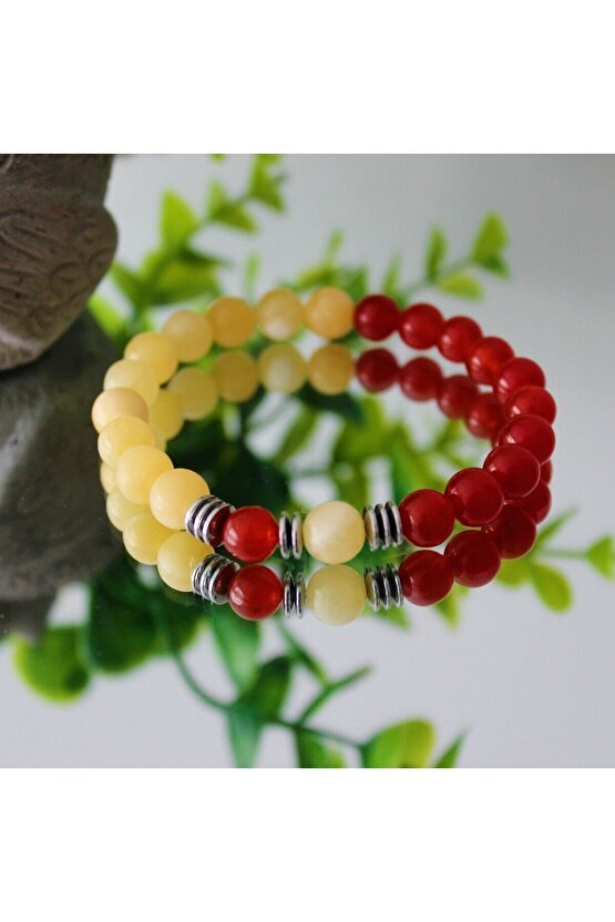 Gerçek Doğal Taş Bileklik Taraftar Bilekliği Sarı Kırmızı -3