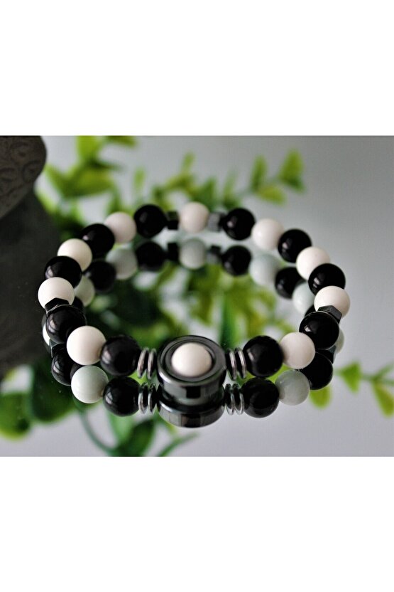 Gerçek Doğal Taş Bileklik TARAFTAR BİLEKLİKLERİ SİYAH BEYAZ