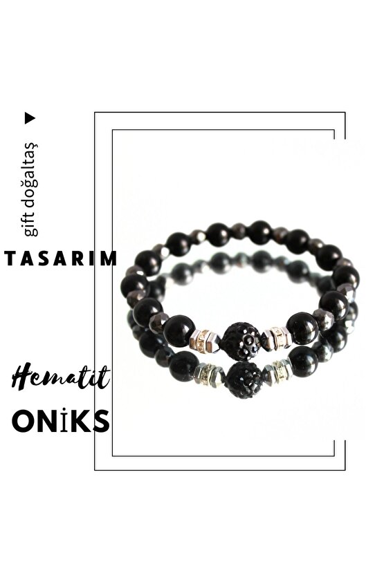 Gerçek Doğal taş Oniks, Hematit Tasarım Bileklik