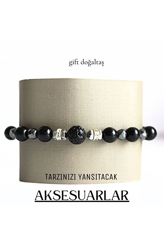 Gerçek Doğal taş Oniks, Hematit Tasarım Bileklik