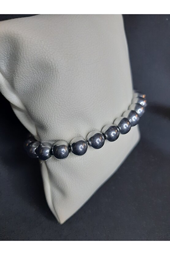 Gümüş Renk Hematit Taşı Doğaltaş Bileklik Unisex