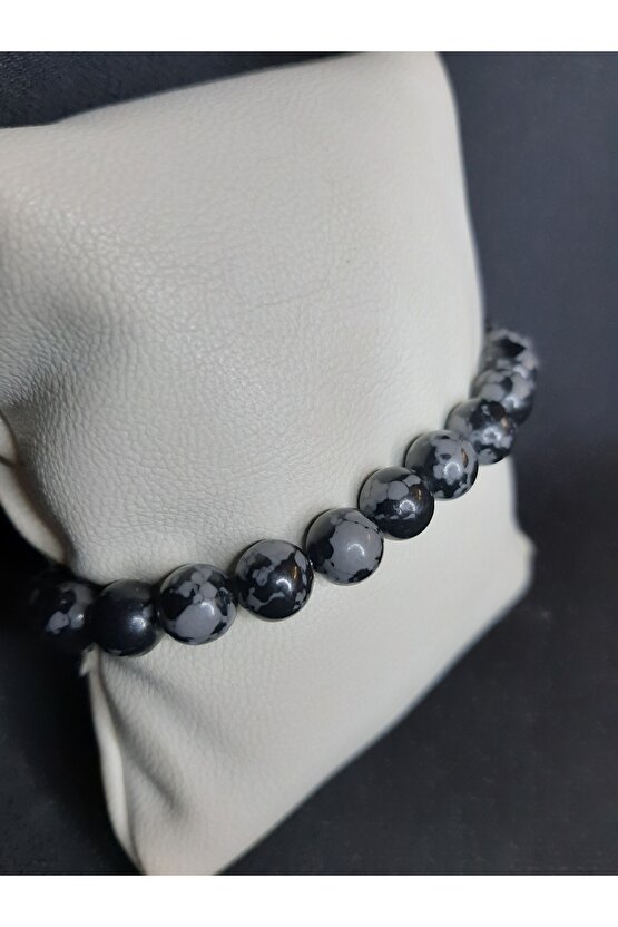 Siyah Gri Opsidyen Taşı Bileklik Unisex