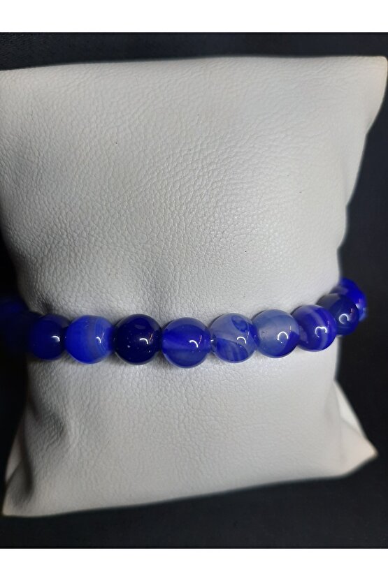 Mavi Beyaz Mix Akik Taşı Doğal Taş Bileklik Unisex