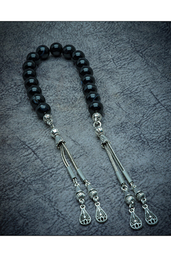 DOĞALTAŞ SİYAH AKİK ZAZA TESBİH- NEGATİF ENERJİ KALKANI 10mm