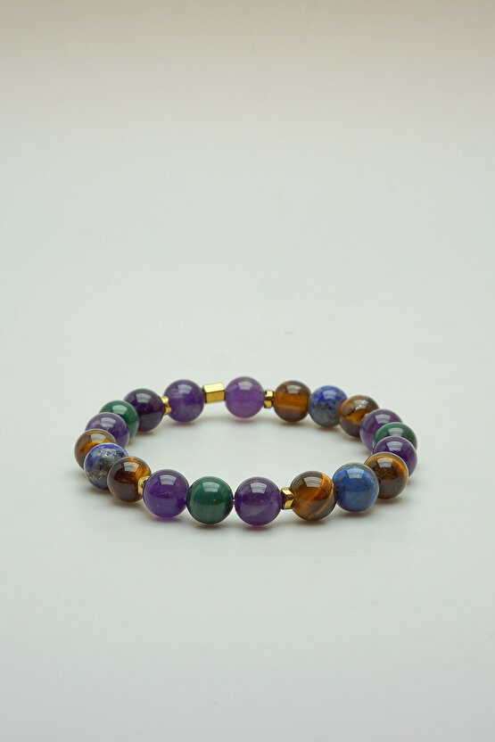 DOĞALTAŞ BAŞ AĞRISI İÇİN ŞİFA (AMETİST, KAPLANGÖZÜ, LAPİS LAZULİ, MALAHİT) 8mm