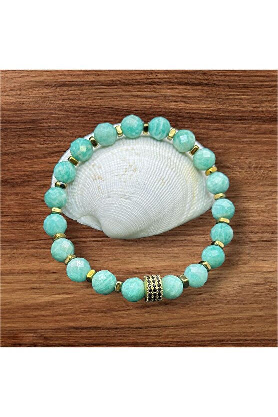 Sertifikalı 5a Kalite Amazonit Doğal Taş Faset Kesim Bileklik (8-MM)