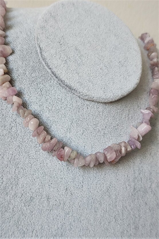 Sertifikalı Kunzit Kırıktaş Doğaltaş Kolye