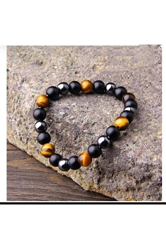 Sertifikalı Oniks Kaplangözü Hematit Doğaltaş Bileklik