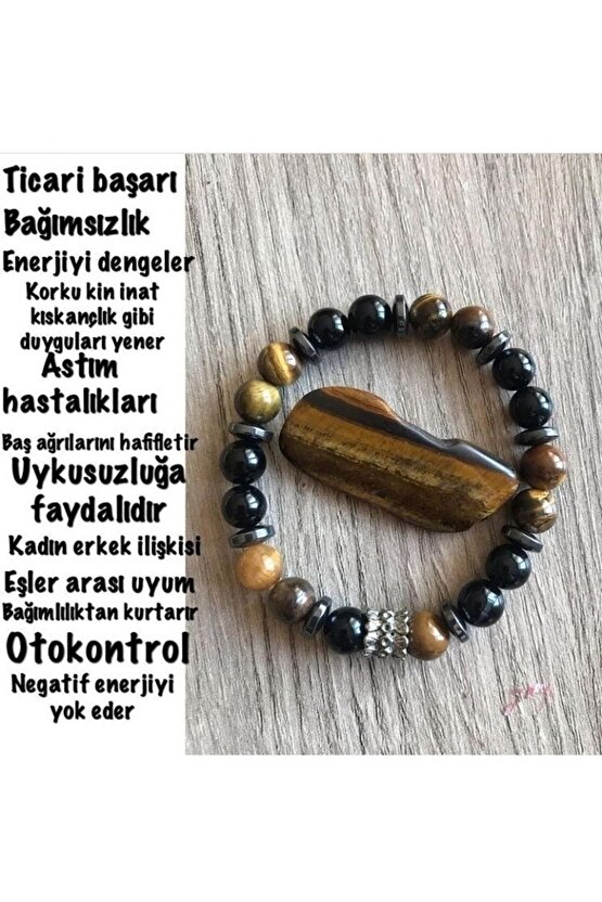 Sertifikalı Kaplangözü Oniks Hematit Doğaltaş Bileklik