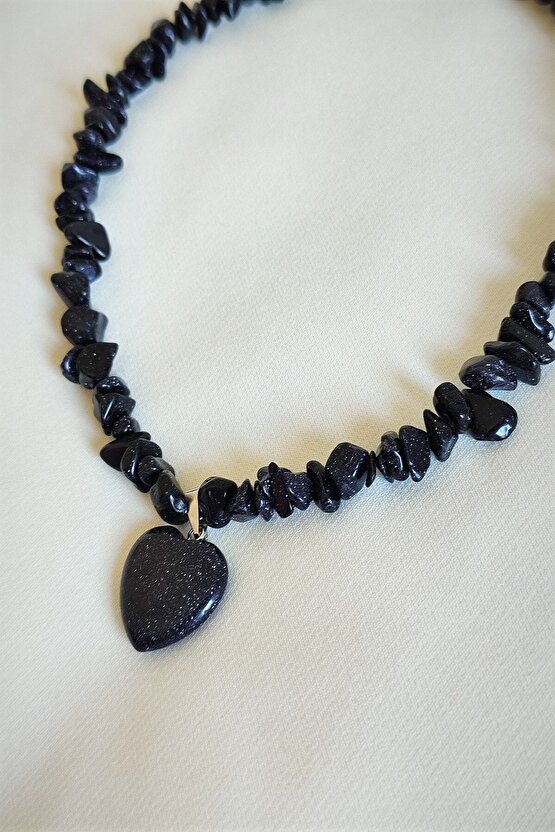 Sertifikalı Lacivert Yıldız Kalp Kırıktaş Doğaltaş Kolye