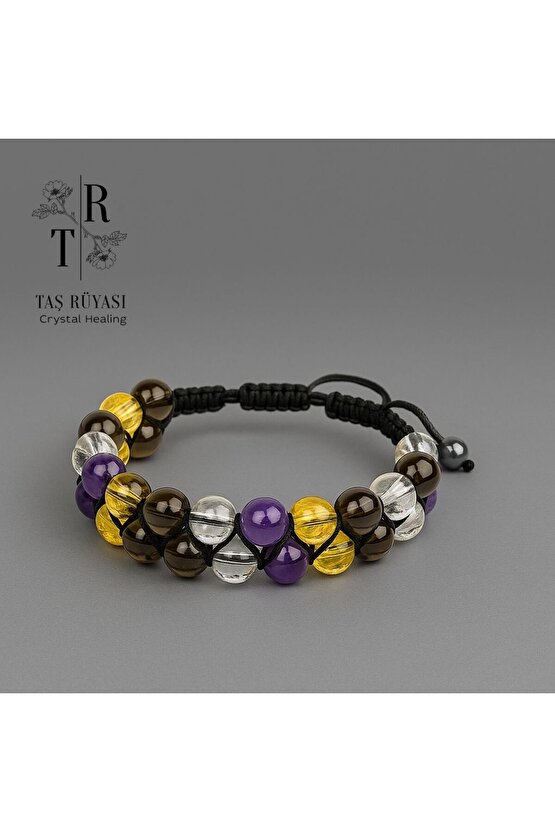 Ametist Sitrin Dumanlı Kuvars Kristal Kuvars Örme Bileklik 8 Mm