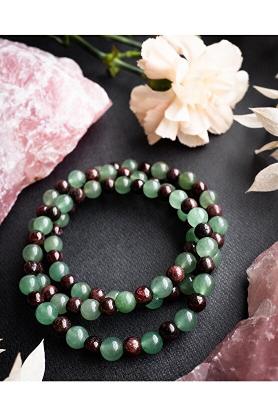 Lal Garnet & Aventurin Doğal Taş Bileklik 6 Mm