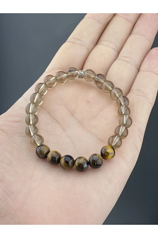 Dumanlı kuvars ve Kaplangözü karışımı DOĞAL TAŞ BİLEKLİK