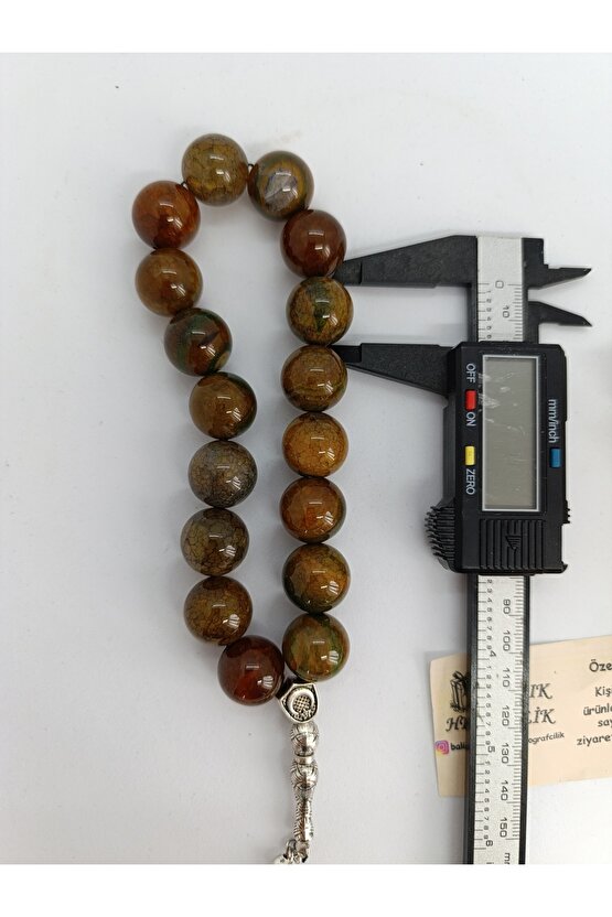 İRİ KESİM DOĞALTAŞ TESPİH YEŞİL DAMARLI AKİK TAŞI ŞAK ŞAK TESPİH 16 mm-1032