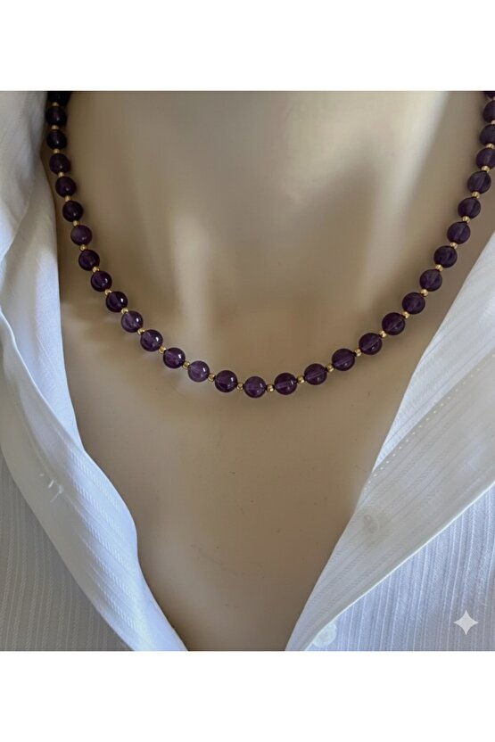 Ametist 6 mm Kolye Altın Kaplama Gemici Kilit