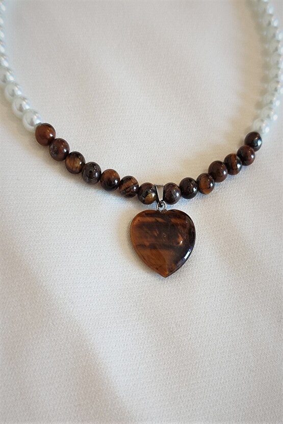 6 Mm Kalplangözü, Cam Inci Doğaltaş Choker Kolye