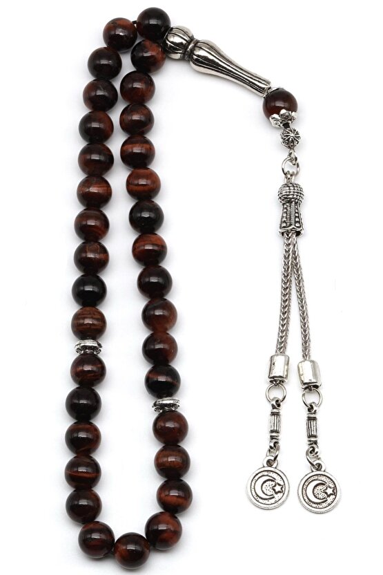 Kırmızı Kaplan Gözü Doğal Taş Tesbih 8 mm Yuvarlak Kesim