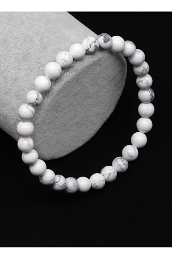 Gerçek Havlit Doğal Taş 6 mm Bileklik 18 Cm