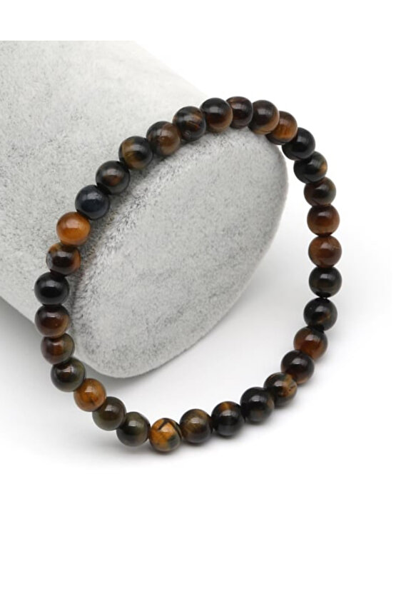 Orijinal Gerçek Kaplan Gözü Doğal Taş Bileklik 6 mm 18 Cm