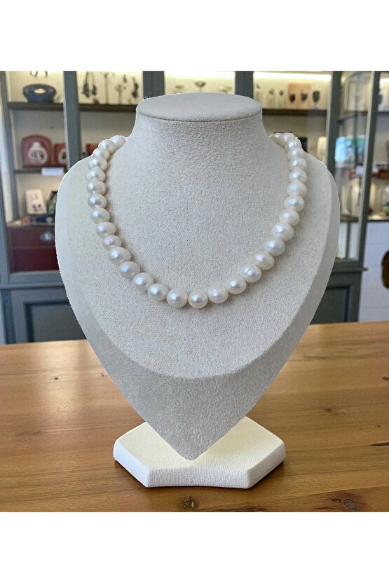 925 Ayar Gümüş Doğal 10mm Inci Kolye Bileklik Set Gelin Düğün Nişan Set