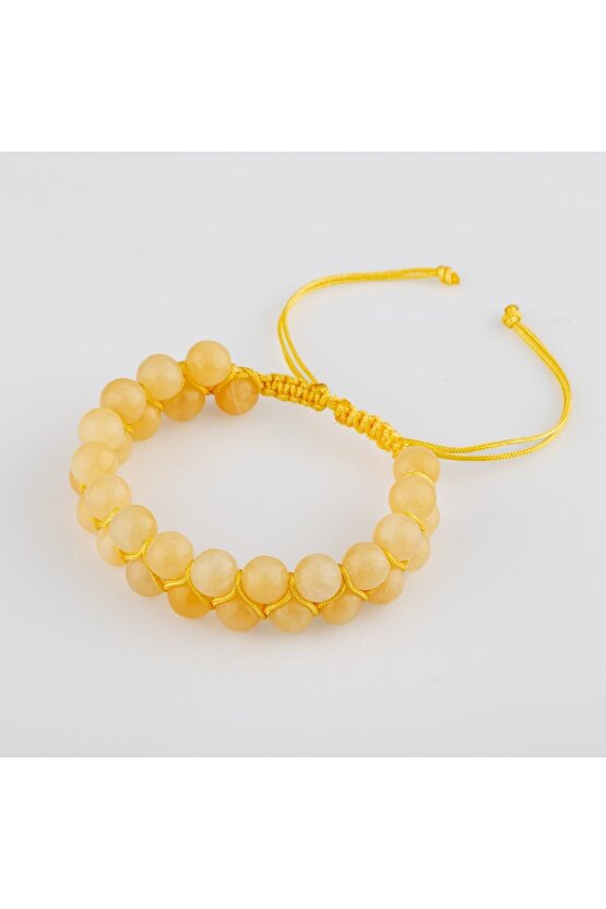 Kalsit 8mm Çift Sıra Makrome Doğal Taş Bileklik