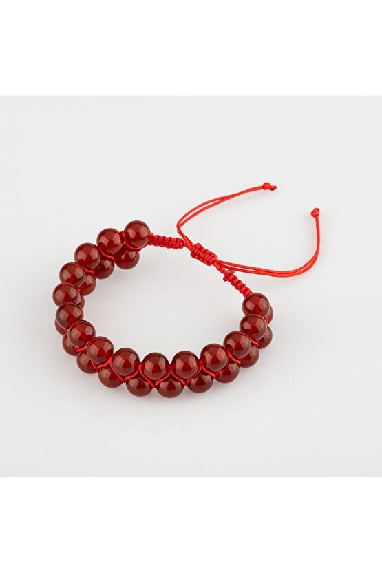 Kırmızı Akik 8mm Çift Sıra Makrome Doğal Taş Bileklik