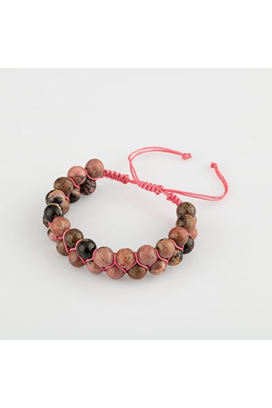 Rodonit 8mm Çift Sıra Makrome Doğal Taş Bileklik
